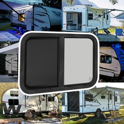 NOVINO Cargo Trailer Windows,48" Wx22 H RV Windows for Cargo Trailer/Camper/Travel Trailer with Trim Ring,Horizontal Sliding Replacement Fit 15/16" or 1-3/8" Thick Wall,Allow Error 1/16”,DOT Approved - size: 48"W x 22"H