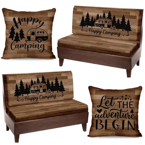 6 Pcs RV Dinette Cushion Covers Set Brown Wood Camper Cushion Covers Rustic Replacement Soft Washable RV Happy Camping Seat Cover for Travel Trailer Motorhome Booth Dinette Camper Interior Decor - color: Rustic Wood