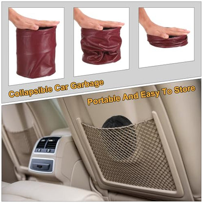 HARFINGTON 3 Packs Car Trash Can 0.9 Gallon Foldable Leak-Proof Garbage Organizer Portable Hanging Waterproof Truck Trash Bins for Van Automotive Vehicle Front Seat, Red - color: Red