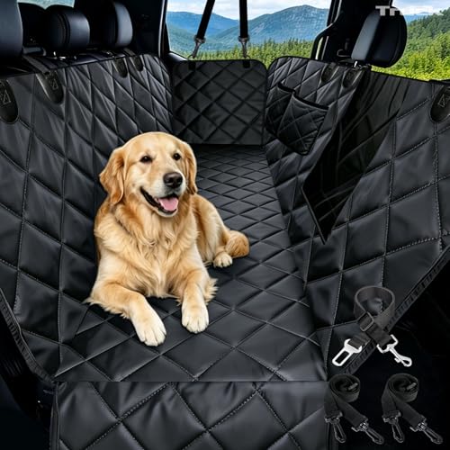 Truck Dog Seat Cover for Pickup Back Seat | Mesh Window & Seat Belt | 100% Waterproof Dog Hammock for Car Safe Travel with Side Door Protectors | Non-Slip, Scratchproof Pet Rear Seat Cover - color: Black, size: Truck