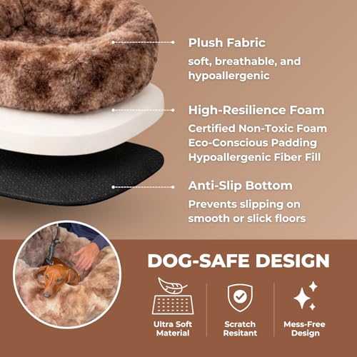 Pelsbarn Luxurious Cozy Car Bed - X-Small Luxury Travel Dog Bed with Safety Belt - Ultra Soft Faux Fur - Brown - color: Brown, size: X-Small