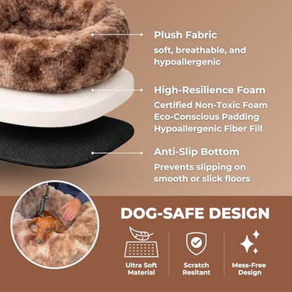 Pelsbarn Luxurious Cozy Car Bed - X-Small Luxury Travel Dog Bed with Safety Belt - Ultra Soft Faux Fur - Brown - color: Brown, size: X-Small