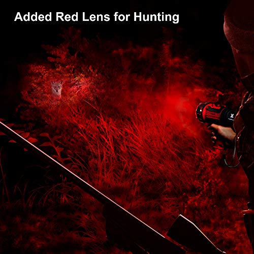 YIERBLUE Rechargeable Spotlight Flashlight with 2000,000 High Lumen LED, IP67 Waterproof Long Running Spot Light searchlight, Impact Resistant Handheld Spotlight with Foldable Stand and Red Lens - color: Red