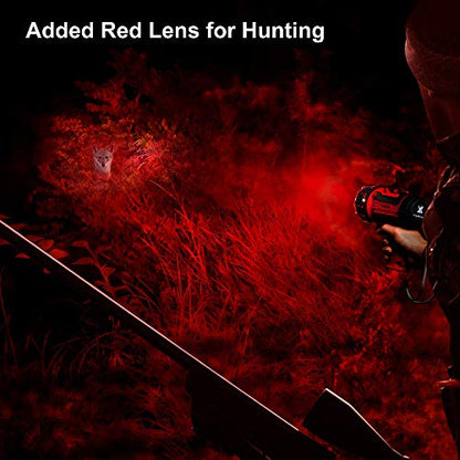 YIERBLUE Rechargeable Spotlight Flashlight with 2000,000 High Lumen LED, IP67 Waterproof Long Running Spot Light searchlight, Impact Resistant Handheld Spotlight with Foldable Stand and Red Lens - color: Red