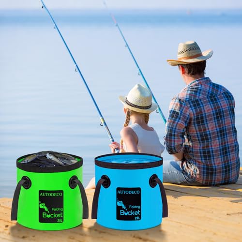 20L Collapsible Bucket 5 Gallon Water Container Folding Water Bucket with Handle Portable Wash Basin - color: Blue & Dark Green, size: 20L-2Pcs
