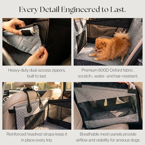 Dog Car Seat Cover with Hard Bottom – Back Seat Extender for Dogs Up to 35 lbs, Waterproof Non-Slip Hammock, Rigid Reinforced Base with Triple Security System, Storage Pockets, fits Cars SUVs Trucks - color: Gray