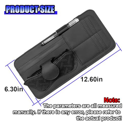 Car Sun Visor Organizer, Vehicle Sunglasses Holder, Automotive Storage Pocket for Pen, Glasses, Ticket, Card, Auto Interior Accessories Pocket for Car, SUV, Truck (Black)