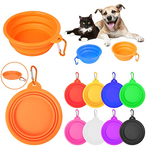 PROLOSO 9 Pcs Collapsible Dog Bowl Foldable Expandable Silicone Cup Dish for Pet Cat Food Water Feeding Portable Travel Bowl with Carabiner