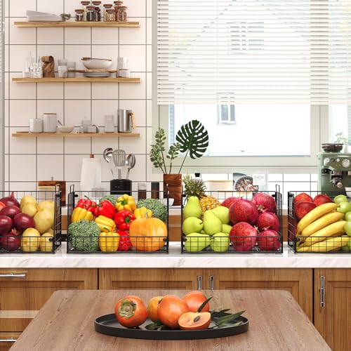 Jakyitvi 4 Pack XXL Stackable Wire Storage Basket, Extra Large Capacity Pantry Organizer and Storage, Muti-Purpose for Vegetable Fruit Basket & Can Organizer & Snack Rack & Metal Pantry Bin - size: 4 Pack