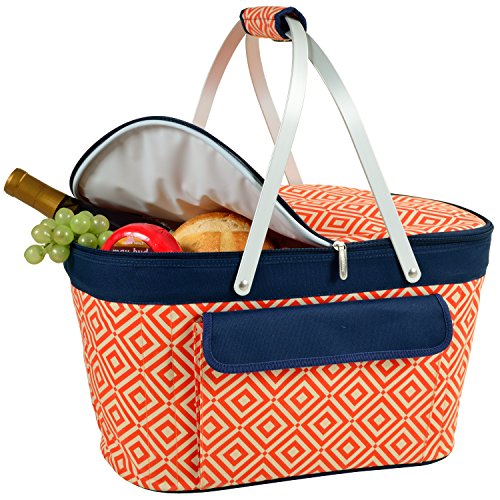 Picnic at Ascot Patented Insulated Folding Picnic Basket Cooler- Designed & Quality Approved in the USA - color: Orange/Navy