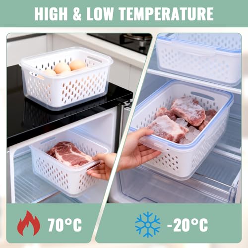 3 PCS Fruit Storage Containers for Fridge Food Berry Storage Container Set with Removable Strainer Lid Berries Container for Fridge BPA-Free Plastic Crisper for Long-Term Freshness