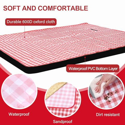 HX&OD Picnic Blanket Outdoor Extra Large Picnic Mat 80"X60" Camping Blanket Beach Blanket Foldable Waterproof Sand Mat Hiking Travel Family Concerts(Red) - color: Red, size: 80”x 60”