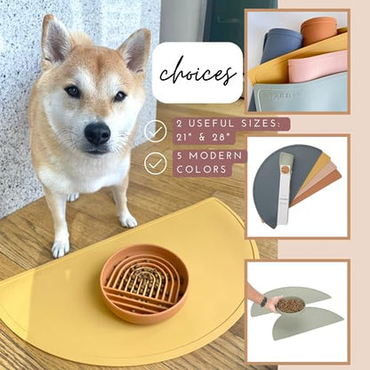 Should We Go? Waterproof Silicone Dog Food Mat – Large Size Non-Slip Pet Bowl Mat, Raised Edge Design, Easy-to-Clean Pet Food Placemat for Dog & Cat Bowls, 28" Across x 14" Deep - Terracotta - color: Terracota, size: Large