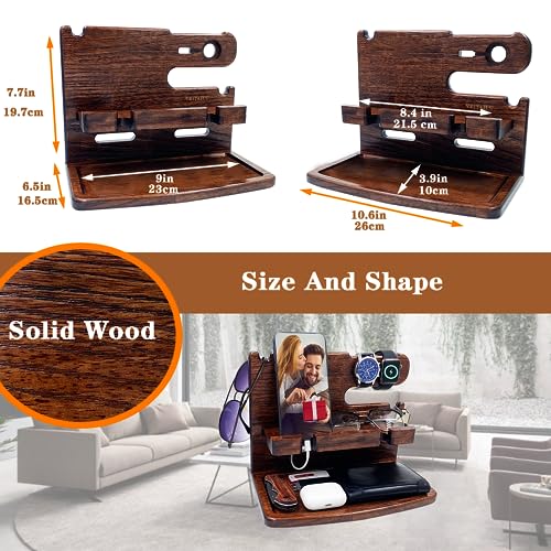 VEIYAILU Gifts for Men Women Dad Husband Boyfriend Wood Phone Docking Station Nightstand Organizer for Men Birthday Gifts (Dark Brown) - color: dark brown