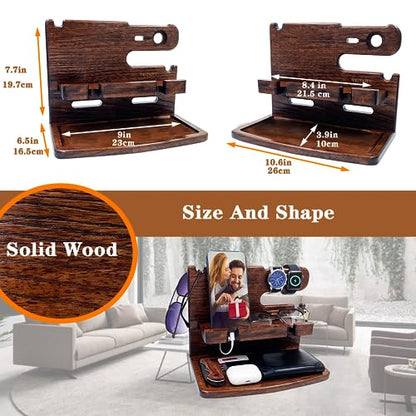 VEIYAILU Gifts for Men Women Dad Husband Boyfriend Wood Phone Docking Station Nightstand Organizer for Men Birthday Gifts (Dark Brown) - color: dark brown