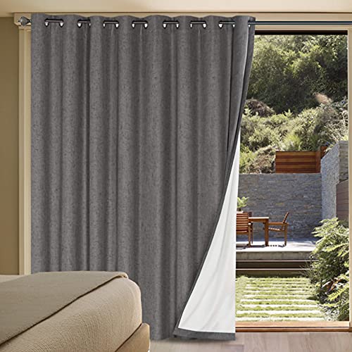 H.VERSAILTEX Linen Blackout Curtains Durable Thick Textured Linen Look 100% Blackout Patio Door Curtain Anti Rust Grommet Extra Wide Sliding Door Curtain Panel, W100 x L96 inch - Grey - color: Grey, size: 100"W x 96"L (Pack of 1)