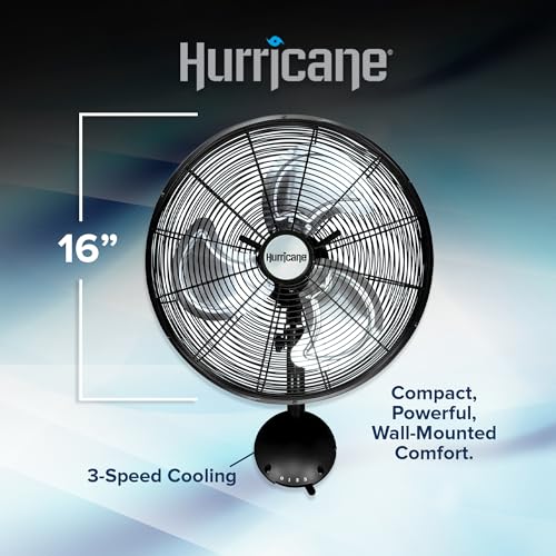 Hurricane 16" High Velocity Pro Oscillating Metal Wall Mount Fan w/ 3 Speeds, Black - Corded Electric Air Cooling Unit w/Powerful 2400 CFM Airflow for Home, Garage, Gym, Workshop & Greenhouse - style: 16" High Velocity