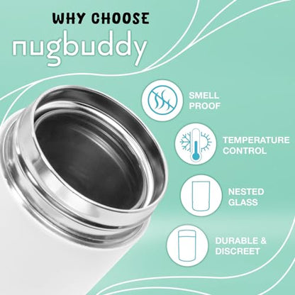 nugbuddy Mini Airtight Storage Container - Vacuum Sealed Insulated w Nested Glass Jar - UV Protection, Temperature Controlled Stainless - 100 ml (1/4 Oz) - color: White, size: 100 ML
