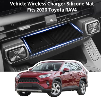 Wireless Charging Protective Mat for Toyota RAV4 2026, Silicone Anti-Slip Center Console Wireless Charger Cover Pad, Interior Accessories for RAV4 2026 Black - size: RAV4-Center Wireless Cover-26