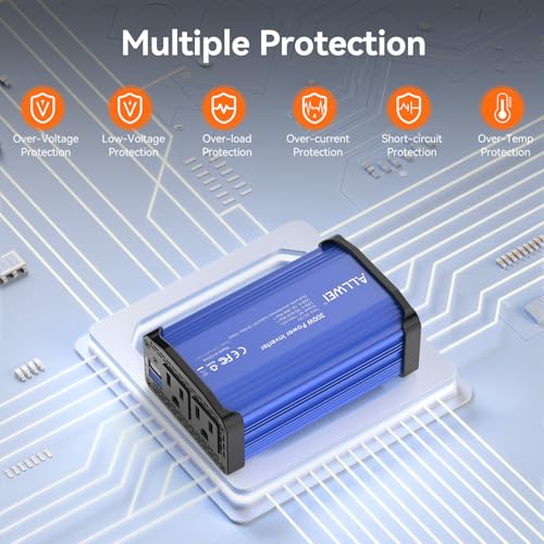 ALLWEI 300W Car Power Inverter, DC 12V to 110V AC Converter Car Plug Adapter Outlet with 65W PD USB-C & 18W USB-A Fast Charge, Car Cigarette Lighter Car Charger for Phone, Laptop on Road Trip-Blue - color: PD65W-Blue