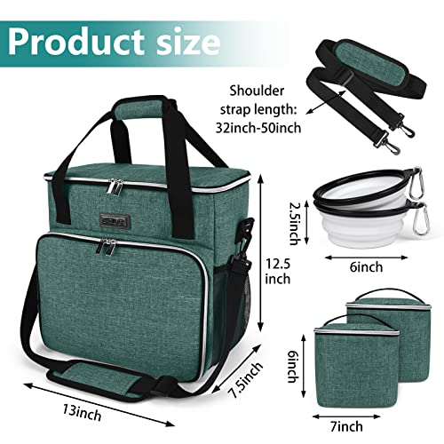 BAGLHER Pet Travel Set Airline-Approved Carrier for Small/Medium Cats & Dogs + Travel Bag with Food Containers & Silicone Bowls, Grey & Green - color: Green, size: Medium