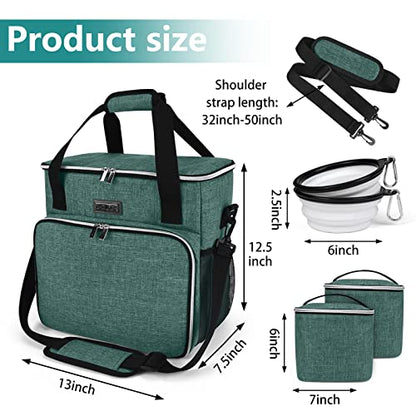 BAGLHER Pet Travel Set Airline-Approved Carrier for Small/Medium Cats & Dogs + Travel Bag with Food Containers & Silicone Bowls, Grey & Green - color: Green, size: Medium