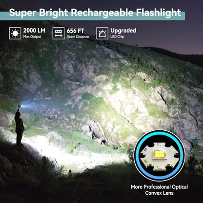 LETMY Rechargeable Flashlights High Lumens, 2 Pack 2000 Lumens Bright LED Tactical Flashlight, 3 Modes Samll Powerful Flash Lights with Clip, Waterproof Flashlights for Home Emergency Camping (Grey) - color: Gray