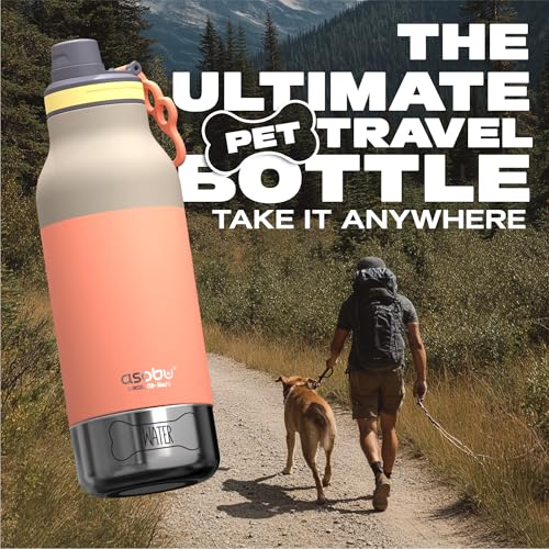 asobu Buddy Bottle a Stainless Steel Insulated Water Bottle for with Removable Dog Water Bowl and Dog Food and Treat Storage Bowl (Pastel Peach, 34 Oz) - color: Pastel Peach