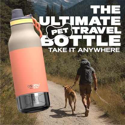 asobu Buddy Bottle a Stainless Steel Insulated Water Bottle for with Removable Dog Water Bowl and Dog Food and Treat Storage Bowl (Pastel Peach, 34 Oz) - color: Pastel Peach