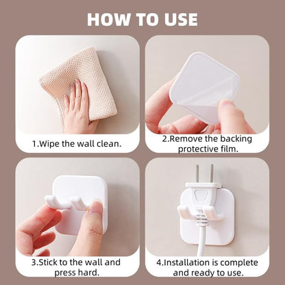 Adhesive Utility Hooks,Waterproof Sticking Double Hooks,No Damage Wall Hanger,Multi Purpose White Plastic Hook for Shaving Razor, Towel, Robe,Plug, Keys, Kitchen Utensils(5)