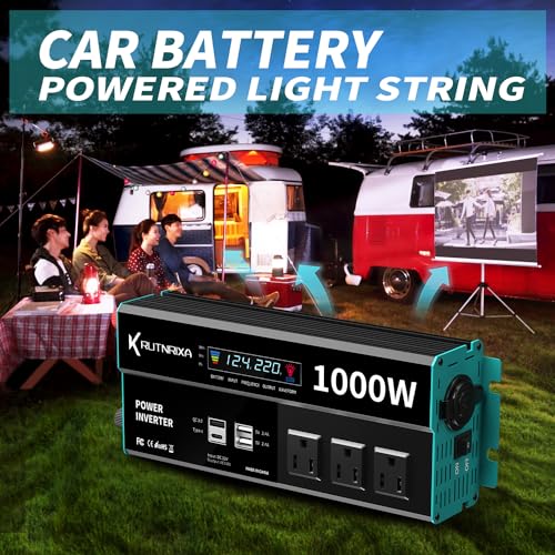 1000W Power Inverters 12V DC to 110V AC Converter for Vehicles USB-C/PD 25 Watts Fast Charging Ports Car Charger Adapter with a Cigarette Lighter Ports Plug Outlet - size: Modified sine wave-1000W