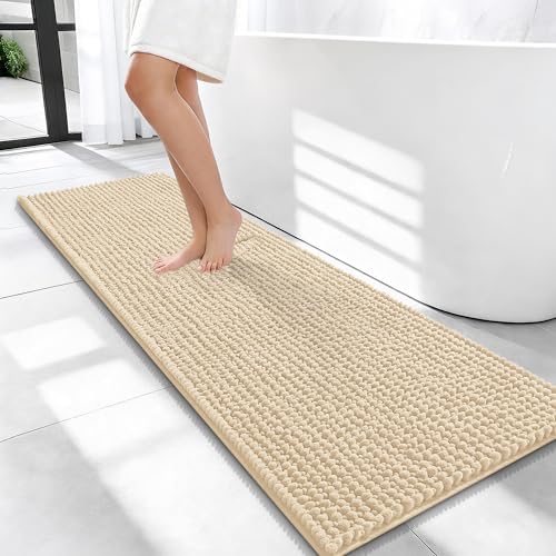 OLANLY Thick Bathroom Runner Rugs 47x17, Extra Soft Absorbent Chenille Bath Rugs, Rubber Backing, Machine Wash Dry, Long Bath Mats for Bathroom Floor, Tub and Shower, Home Decor Accessories, Beige - color: Beige, size: 47" X 17"