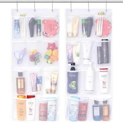 Lifewit Mesh Shower Caddy, 11 Pockets Hanging Shower Organizer with Quick Drying Mesh, Portable Space Saving Bathroom Organizer to Hold Soap, Shampoo and Cruise Ship Essentials, White, 2 Pack - size: 17" × 34"