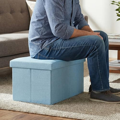 HOZEON 3 Pack 15.7 x 9.8 x 9.11 Inches Folding Storage Ottoman, Blue Rectangle Footrest Seat, Multifunctional Foot Stool for Living Room, Office, Traveling, Fishing, Camping - color: Blue