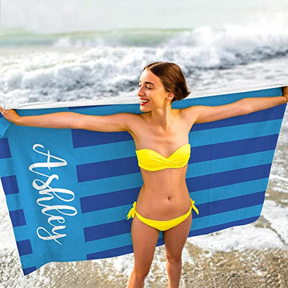 MeMoShe Personalized Beach Towel for Kids Custom Microfiber Beach Towels with Name Sand Free Pool Towel Quick Dry Stripes Print Beach Towels for Adults 30x60 Inch - color: Multi-color 8
