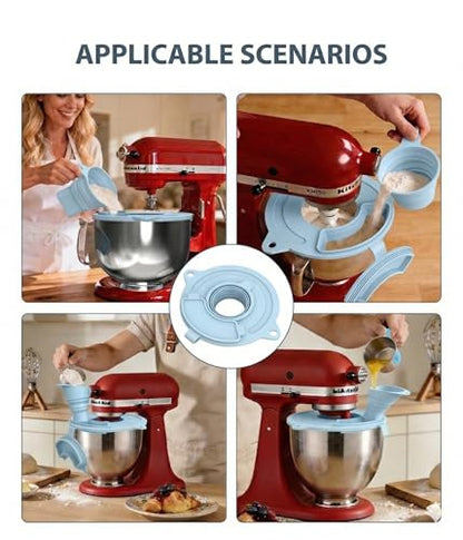 3-Piece Set: Silicone Flour Funnel & Bowl Cover for KitchenAid Mixer 4.5-5 Qt Tilt-Head, Splash Guard Lid with Foldable Measuring Cup for Dough Proofing & Mixing, KitchenAid Mixer Accessori（Blue) - color: Blue
