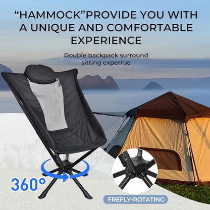 East Oak Swivel Camping Chair – High-Back Portable Folding Chair with Pillow, Sets Up in Seconds, Supports Up to 350 lbs, Compact Lightweight Backpacking Chair for Hiking, Beach, and Sports Events