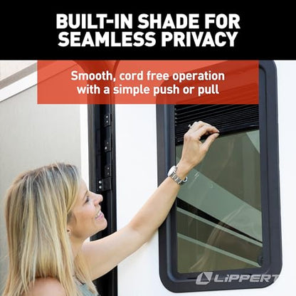 Lippert Thin Shade EcoCell Complete RV Window Kit for Entry Doors with Frame, Tinted Glass, Horizontal Blind, Sun-Blocking Protection, Easy Sliding Operation, Quick Installation - 2025009148