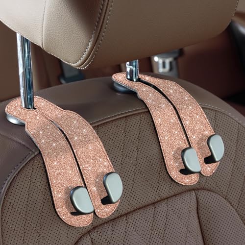 CoBak Purse Hook for Car - Universal Premium Stitched Leather and Aluminum-Magnesium Alloy Double Car Seat Back Storage Hook for Purses, Handbags, Bags (2 Pack),Glitter Rose - color: Glitter Rose, size: 2-Hooks