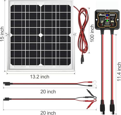 SOLPERK Solar Panel Kit 20W 12V, Waterproof Solar Battery Trickle Charger Maintainer + Smart MPPT Controller + Adjustable Mount Bracket for Boat Car RV Motorcycle Marine Automotive - size: 20W
