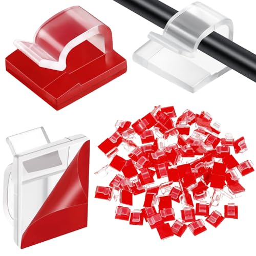 Blulu 100 Pcs Adhesive Cable Wire Clips, Outdoor Light Clips, Cord Management Wire Organizer Cord Holder for Holiday String Lights, Under Desk, Car, Wall, TV PC Ethernet Cable(Small,Clear) - color: Clear, size: Small
