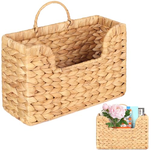 Handwoven Water Hyacinth Wall Magazine Holder - Natural Hanging Organizer for Mail, Newspapers & Magazines, Books & Files - Decorative Boho Storage Basket for Entryway, Bathroom, Living Room, Office. - color: Model 1 - Natural Color