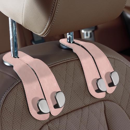 CoBak Purse Hook for Car - Universal Premium Stitched Leather and Aluminum-Magnesium Alloy Double Car Seat Back Storage Hook for Purses, Handbags, Bags (2 Pack),Blush Pink - color: Blush Pink, size: 2-Hooks