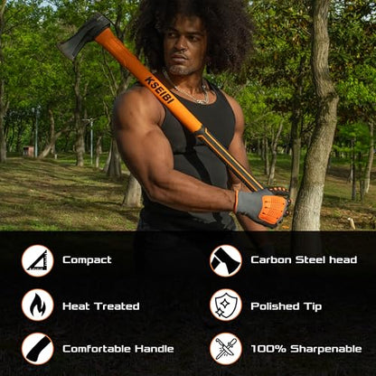 KSEIBI 36-Inch Splitting Axe - Forged Carbon Steel, Wood Splitter & Kindling Axe for Chopping, Heavy-Duty Maul with Ergonomic Fiberglass Handle, Shock Reduction, Anti-Slip Grip - style: 36-inch Splitting Axe