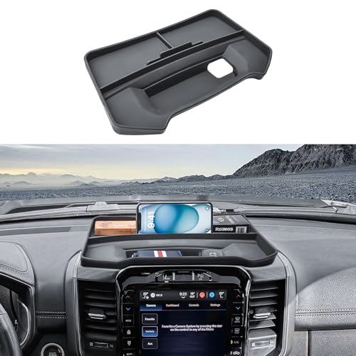 EDBETOS 12" Dashboard Storage Tray for 2019-2025 2026 Dodge RAM 1500 Accessories, 12 Inch Screen Dashboard Organizer Center Console Dash Storage Box Silicone Interior Storage Insert Replacement