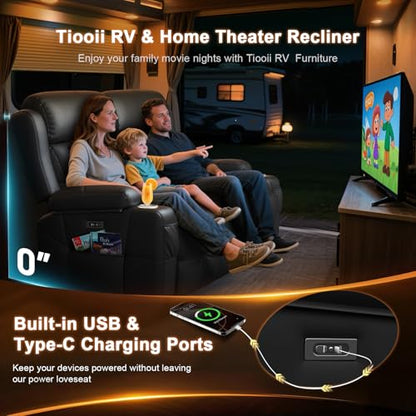 Power RV Loveseat Recliner Sofa, Reclining Loveseats Couch for RV Furniture, Home Theater Seating with Heat Massage, USB, Insert Pockets, Cup Holders, 150° Wall Hugger RV Recliners Sleeper Sofas - color: Black, size: Loveseat-G1-Power