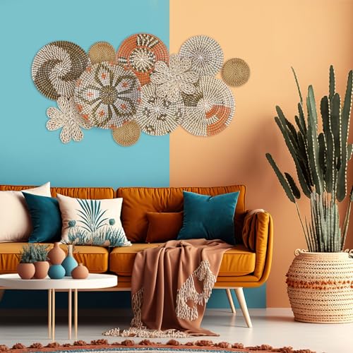 11 Pcs Boho Hanging Wall Basket Decor Handmade Woven Basket Wall Decorative Boho Wicker Baskets Placemats Round Farmhouse Bulrush Art for Rustic Home Decorations Christmas Gift(Cute) - style: Cute