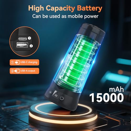 Dimgogo15000mAh Rechargeable Camping Light, Portable LED Work Light | Standing Light with 7ft Max Height, 5500 Lumen 6500/4500/3500K Dimmable Emergency Flashlight , Detachable Tripod, Black - color: Black