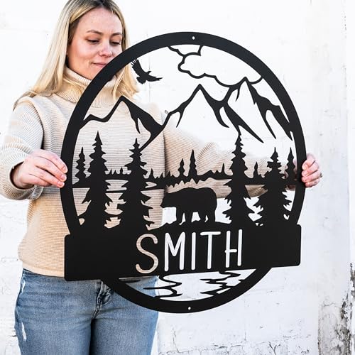 Bear Personalized Outdoor Metal Last Name Sign | Cabin Monogram Decor | Cabin Decor, Door Monogram, Rustic Decor, Custom Name Sign