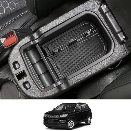 CDEFG Center Console Accessory Organizer Compatible with 2017 2018 2019 2020 2021 Compass, ABS Material Armrest Box Insert Tray Glove Secondary Storage Box (Black) - color: Black for 2017-2021 Compass